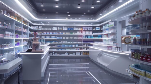 Photo modern clean a drugstore room with full of shelves of containing medicines generated ai