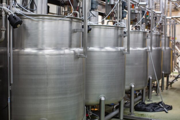 Modern coconut milk cellar with stainless steel tanks