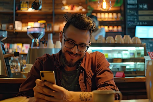 Modern Coffee Shop Customer with Mobile Payment