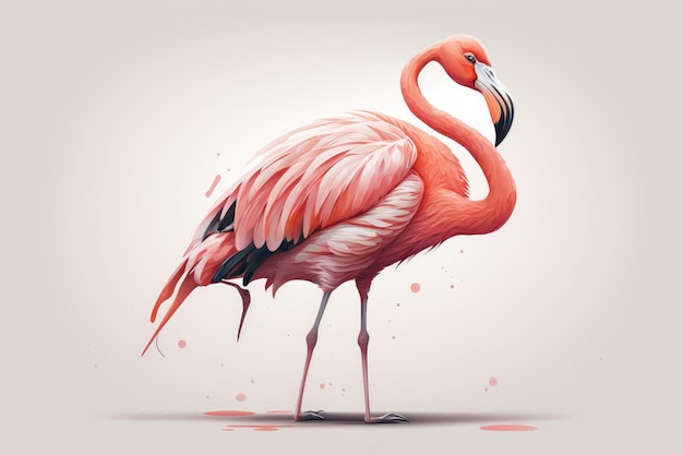 Modern color cartoon figure of a flamingo on a white backdrop