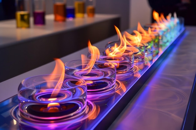 Modern Colorful Flame Row Decoration in Luxury Event Elegant Fire Display with Artistic Glass