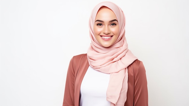 modern colorful stylish outfit photoshoot of a smiling young Muslim hijab woman model trendy girl