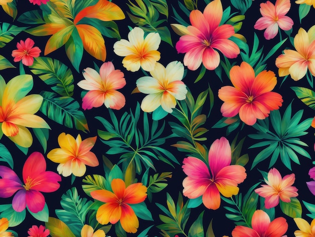 Modern colourful tropical floral pattern