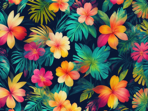 Modern colourful tropical floral pattern