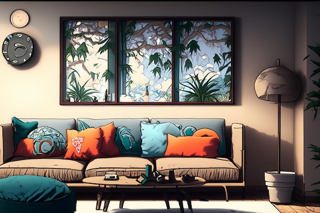 Photo modern comfort animestyle living room backgrounds with a contemporary twist