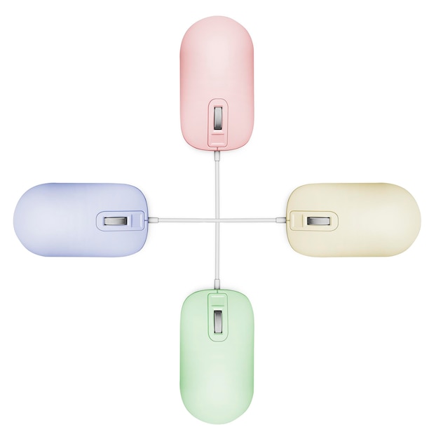 Modern computer mouse on white background different color variants