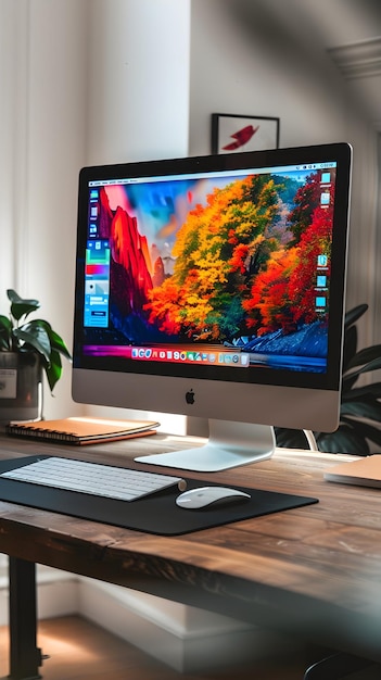 Modern Computer Setup with HighResolution Monitor and Minimalist Desk for Enhanced Productivity