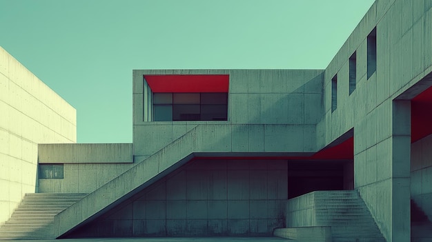 Modern Concrete Architecture with Red Accents