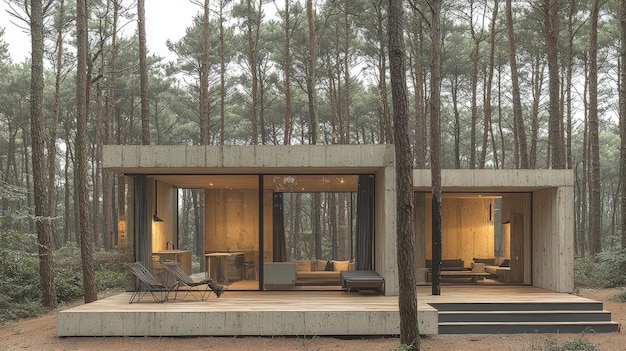 Photo modern concrete cabin in the woods