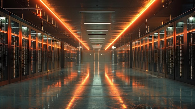 Modern concrete tunnel background perspective view of dark garage with lines of neon light Futuristic empty abstract hallway Concept of cyberpunk room hall interior studio