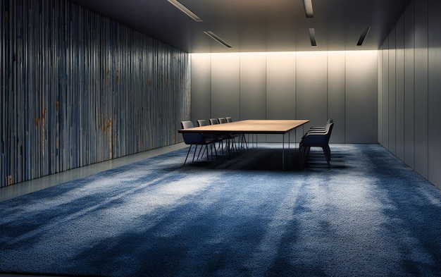 Modern conference room in a room with blue carpeting