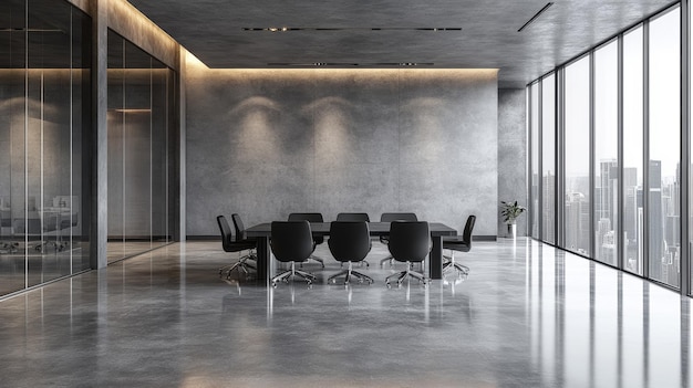 Modern Conference Room with Glass Partitions and Polished Floors for Business Meetings Generative AI