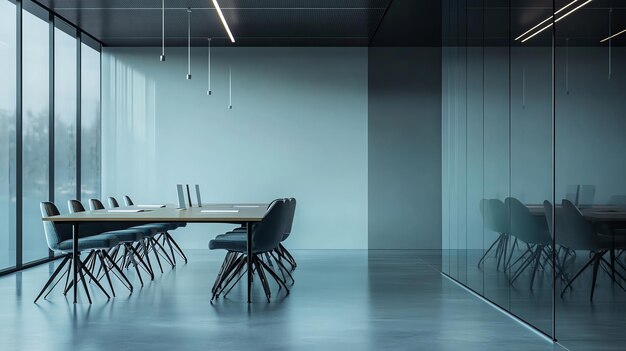 Photo a modern conference room with a large table and chairs