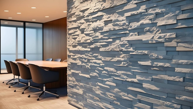 Modern Conference Room with Stone Wall