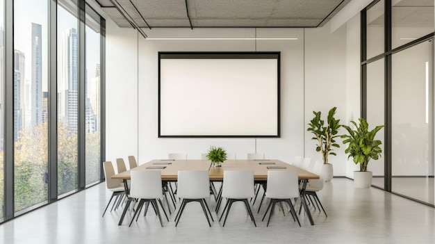 Photo modern conference room with white walls and large windows