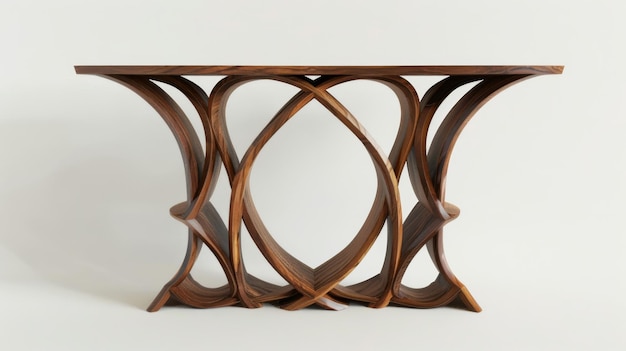 Photo a modern console table with a unique intricate curved wooden design