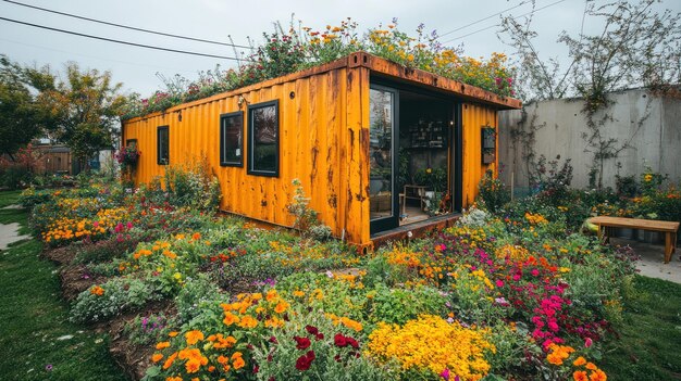 Photo modern container house in a garden