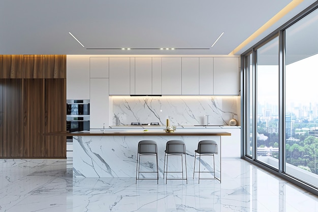 Modern contemporary kitchen white and wood interior design