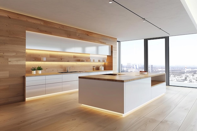 Modern contemporary kitchen white and wood interior design