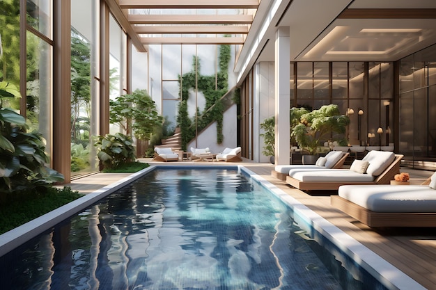 modern contemporary swimming pool with large windows