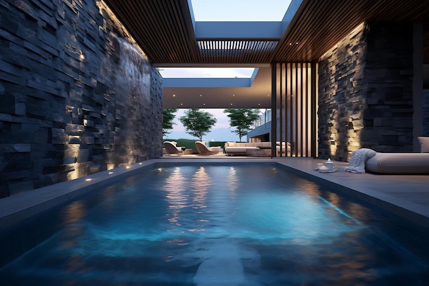 modern contemporary swimming pool with large windows