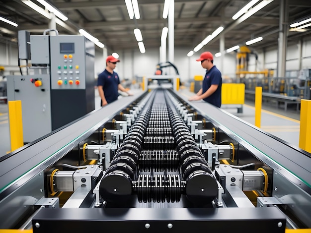 Photo modern conveyor belt in industrial factory automation equipment