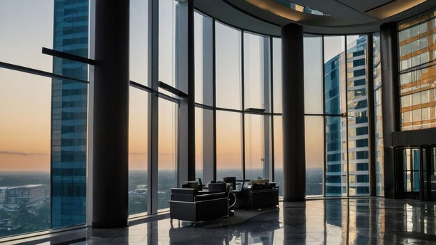 Modern corporate building facade with expansive glass windows