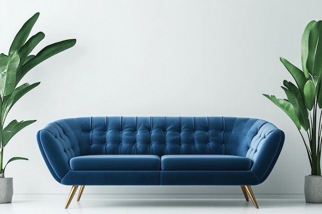 modern corporate logo design on an elegant white wall with a blue sofa Ai photo