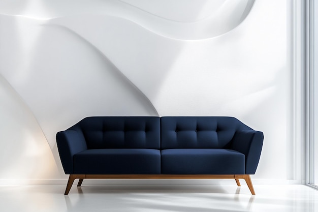 modern corporate logo design on an elegant white wall with a blue sofa Ai photo