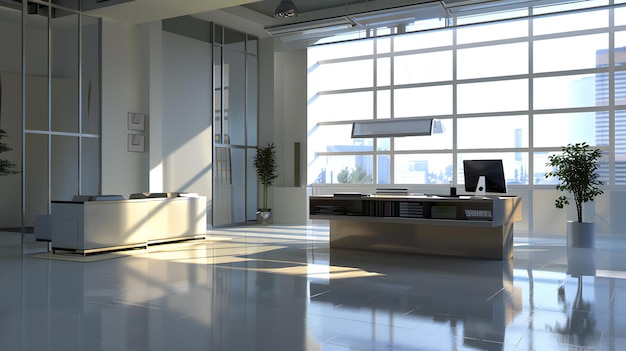 Modern Corporate Workspace Glass Wall with Table and Chairs