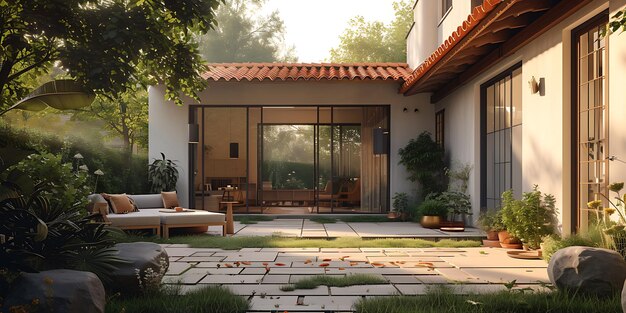 Photo modern courtyard bliss nature meets design in harmony