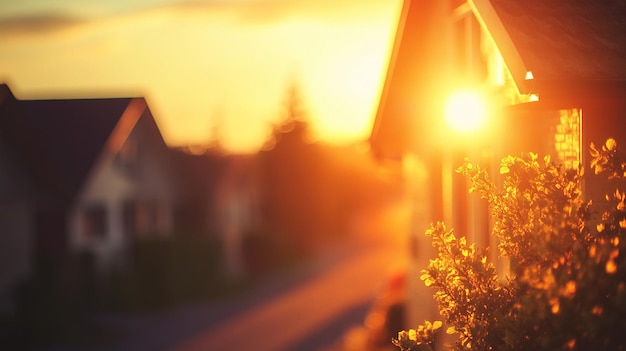 Photo modern cozy house exterior at sunset with inviting warm ambiance