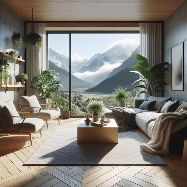 Modern cozy mountain view living room1