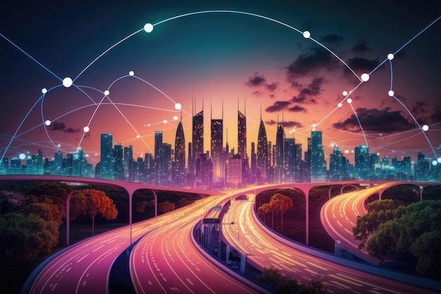 Modern creative telecommunication and internet network connect in smart city Concept of 5G AI Generation