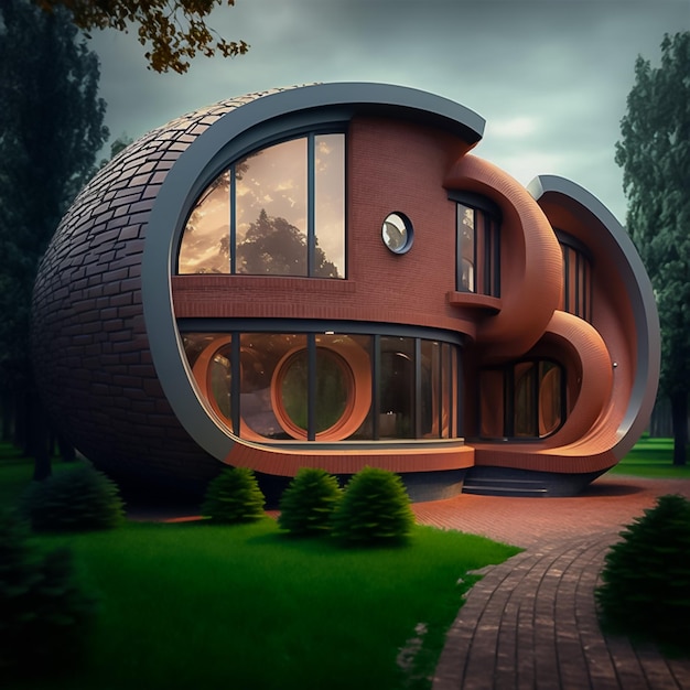 Modern curved brick house concept AI Generated