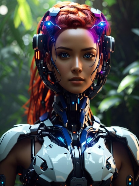 A modern cyborg woman in cyberpunk style 3d illustration image design generated by AI