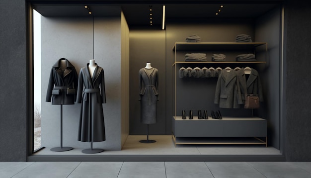 Modern dark women clothing store concept entrance loft Generative AI