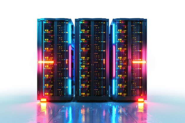 Photo modern data center with glowing lights and server racks