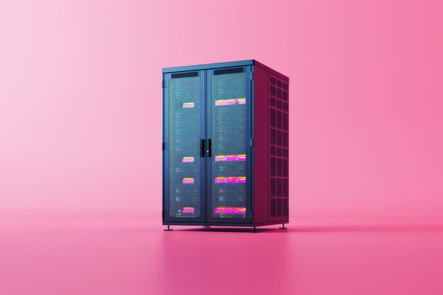 Photo modern data storage cabinet against a vibrant pink backdrop