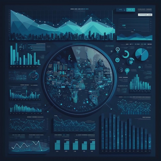 Photo modern data visualization dashboard with charts graphs and world map for effective analysis and decisionmaking