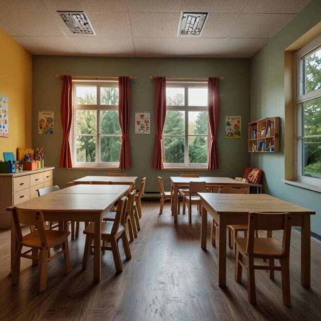 Photo modern day care nursery or preschool kindergarten school spacious interiors classroom