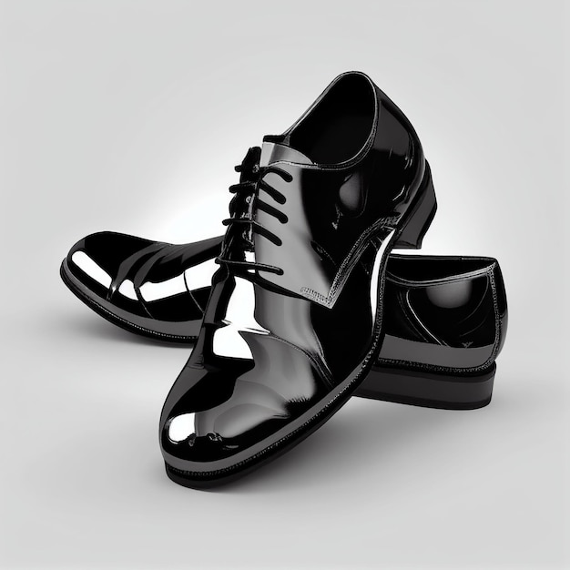 Modern design black leather shoes shiny on white background Created with Generative AI technology