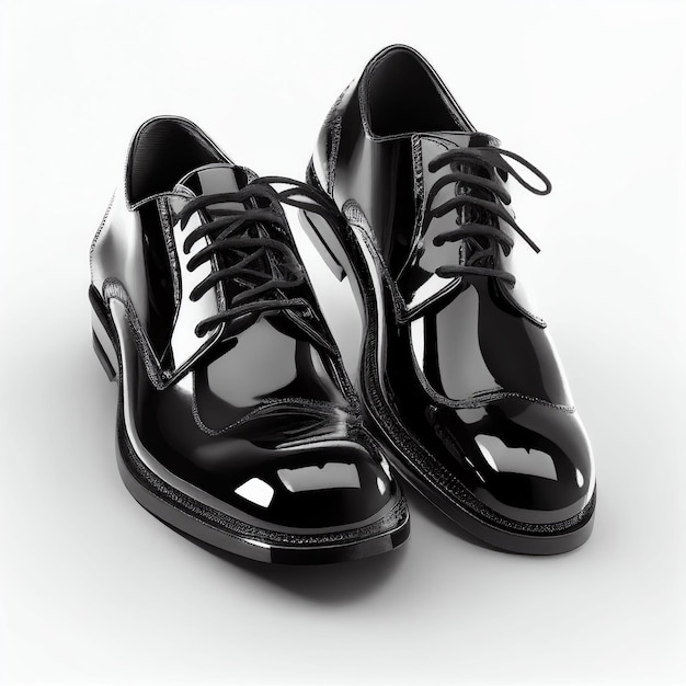 Modern design black leather shoes shiny on white background Created with Generative AI technology