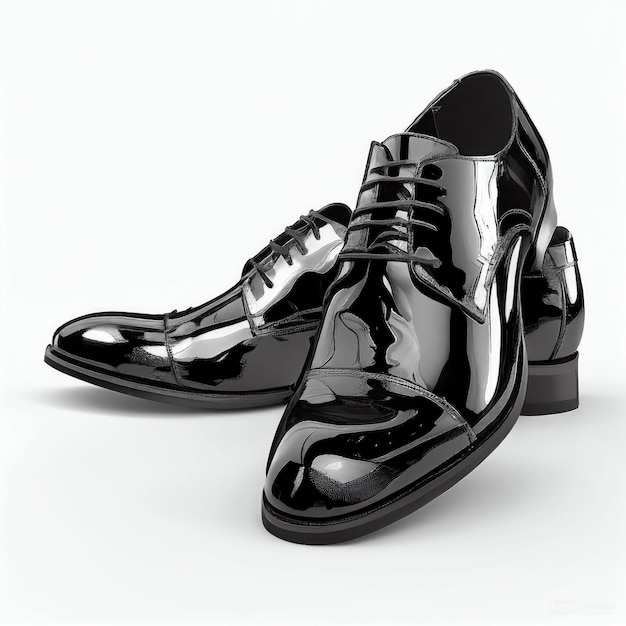 Modern design black leather shoes shiny on white background Created with Generative AI technology