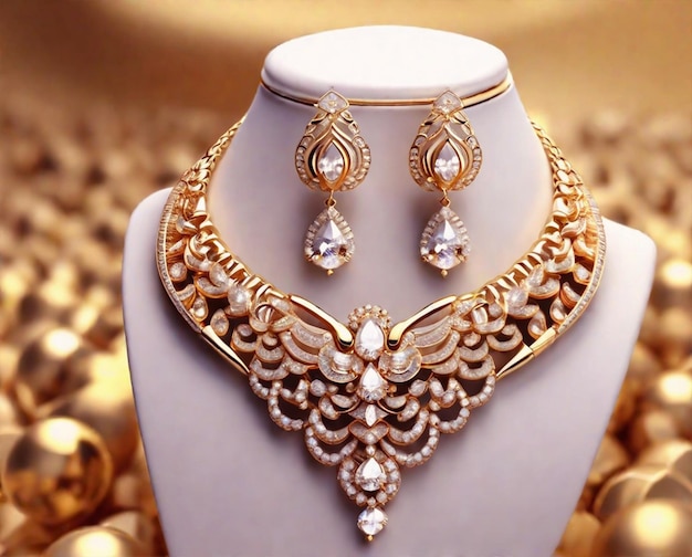 modern design luxurious gold jewelry royal gold necklace set pendant black background