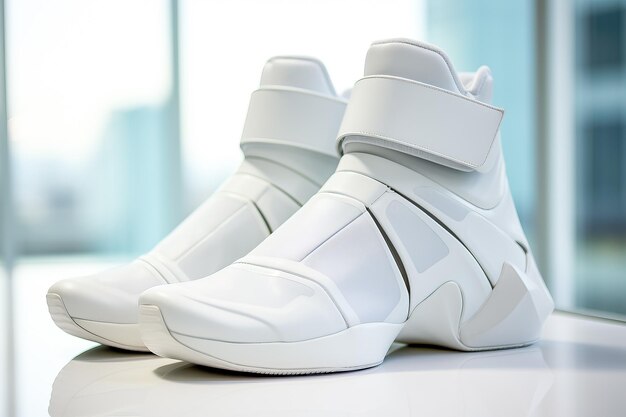 Modern design shoes that are white futuristic and trendy