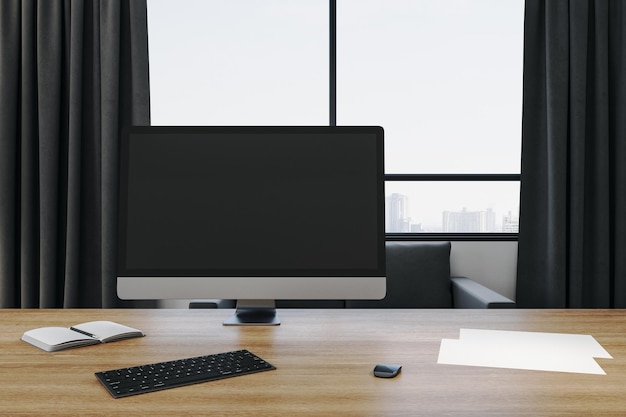 Modern designer desktop with empty computer screen