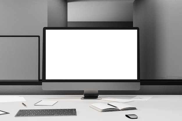 Modern designer desktop with white computer