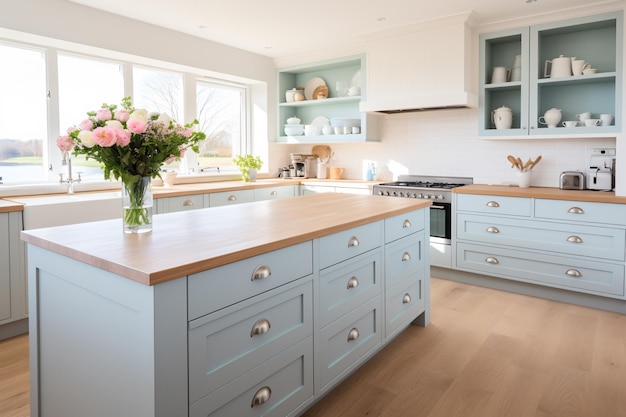 a modern designer kitchen with smooth handleless cabinets