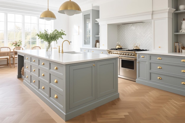 a modern designer kitchen with smooth handleless cabinets